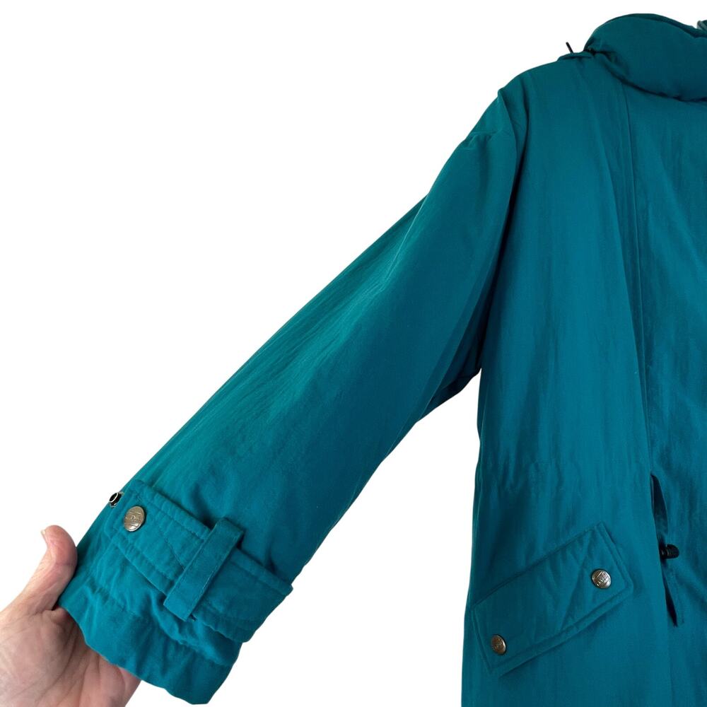 L.L.Bean Green Long Down Zip Up Jacket Coat Removeable Hoodie Vintage Women's XL - Picture 3 of 16